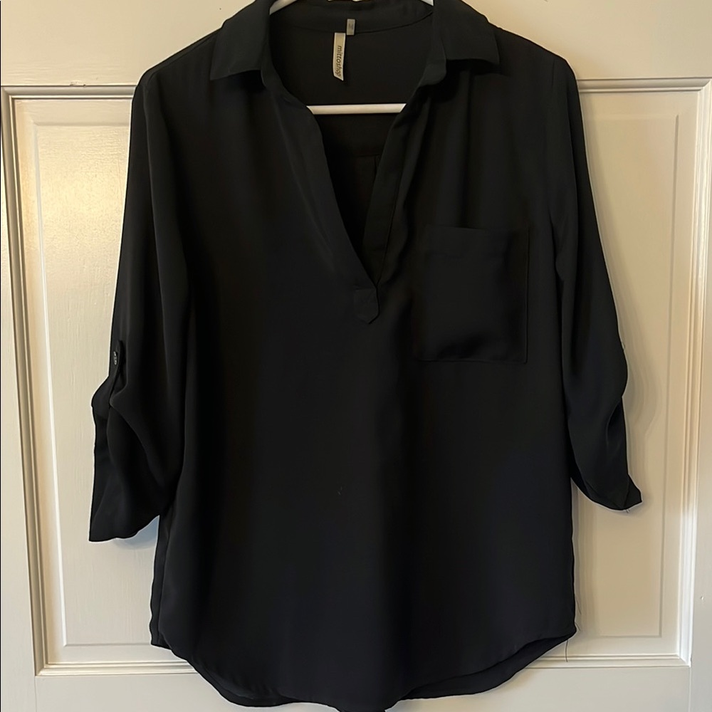 Black Blouse with V-neck and 3/4 Sleeves